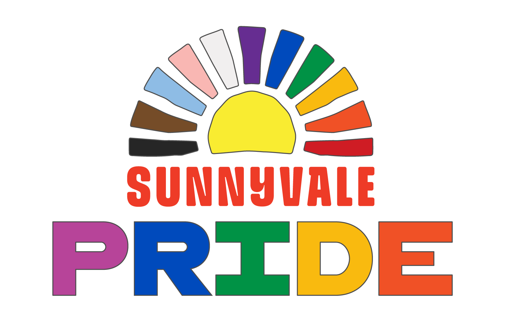 Rainbow sun clipart above the words Sunnyvale PRIDE